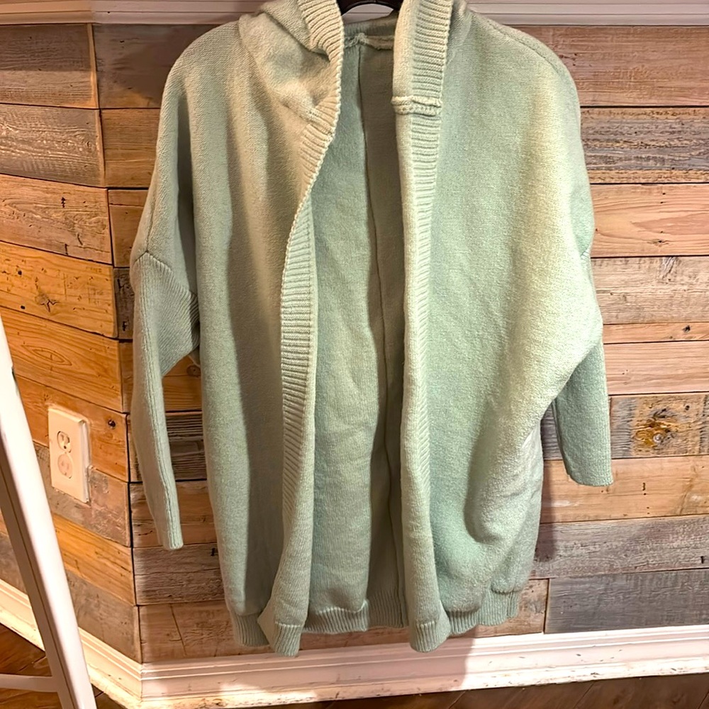 NWOT mint green hooded cardigan